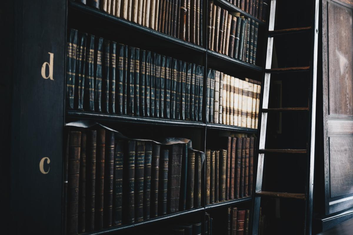 Law books on bookshelves