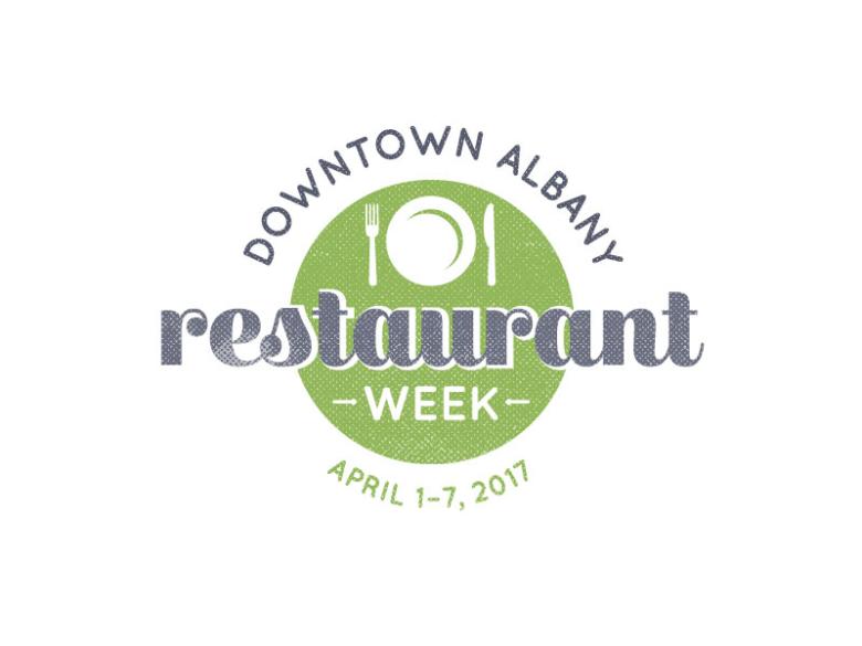Restaurant Week logo, illustration of a plate with a fork and a knife, and the dates April 1-7 listed below