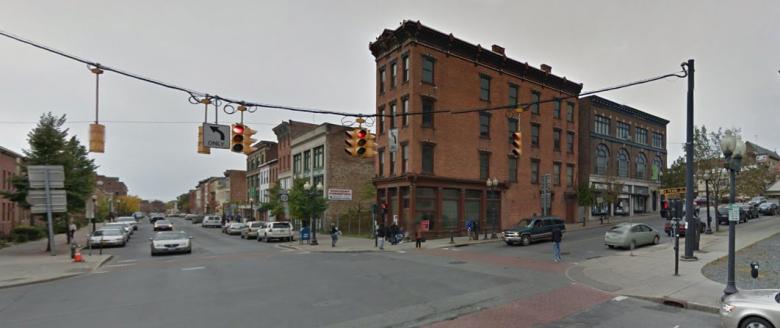 Google map view of an intersection in Downtown Albany 