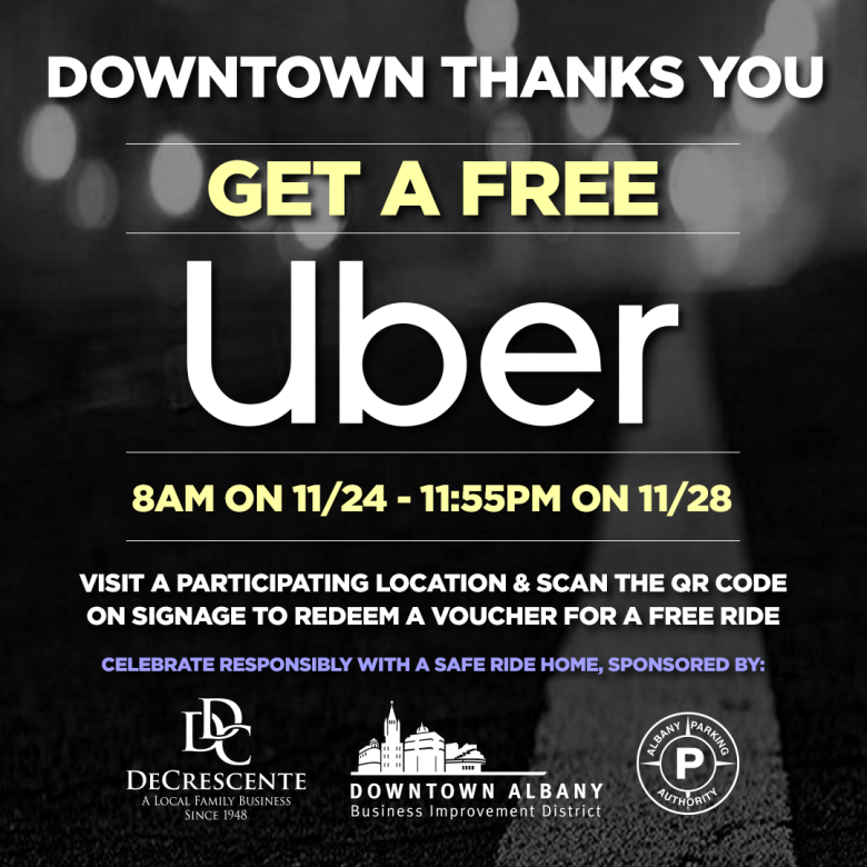 Downtown thanks You Get a Free uber flyer