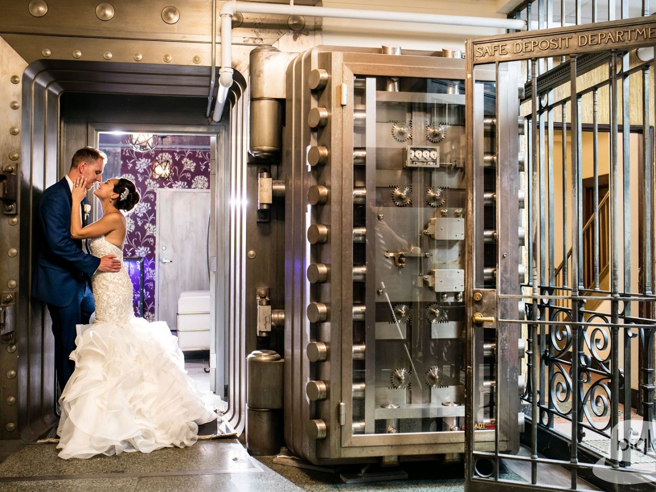 Couple stands inside 90 State venue