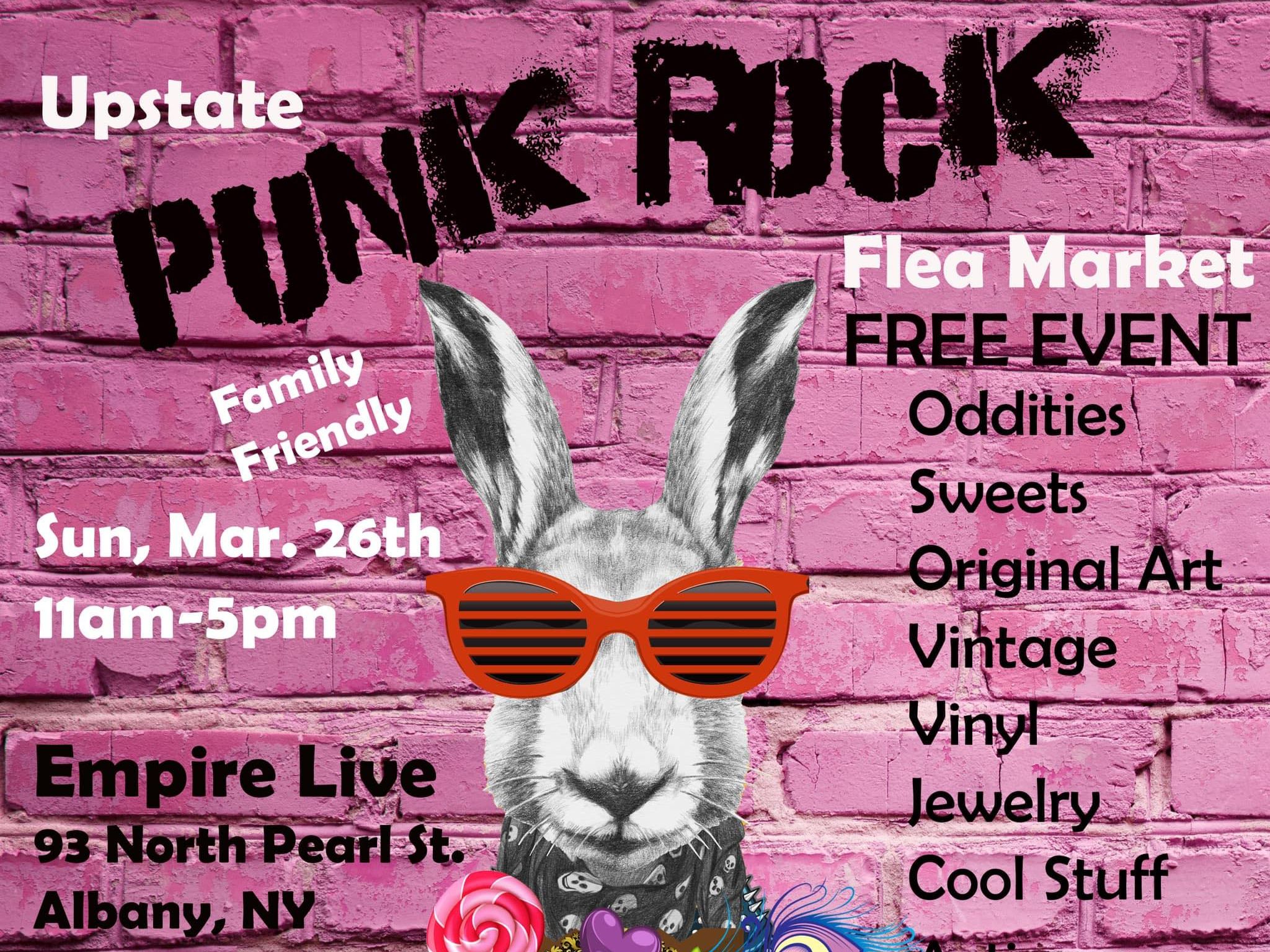 Punk Rock Flea Market poster featuring punk bunny with sunglasses