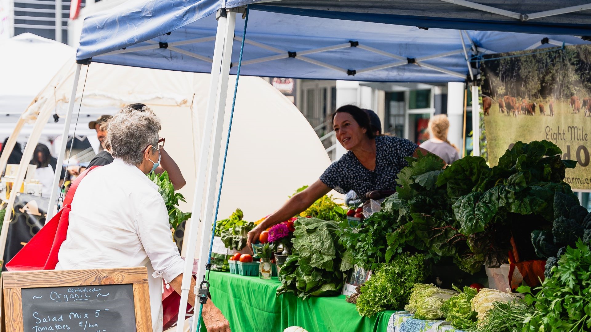 Customers patronizing a farm stand