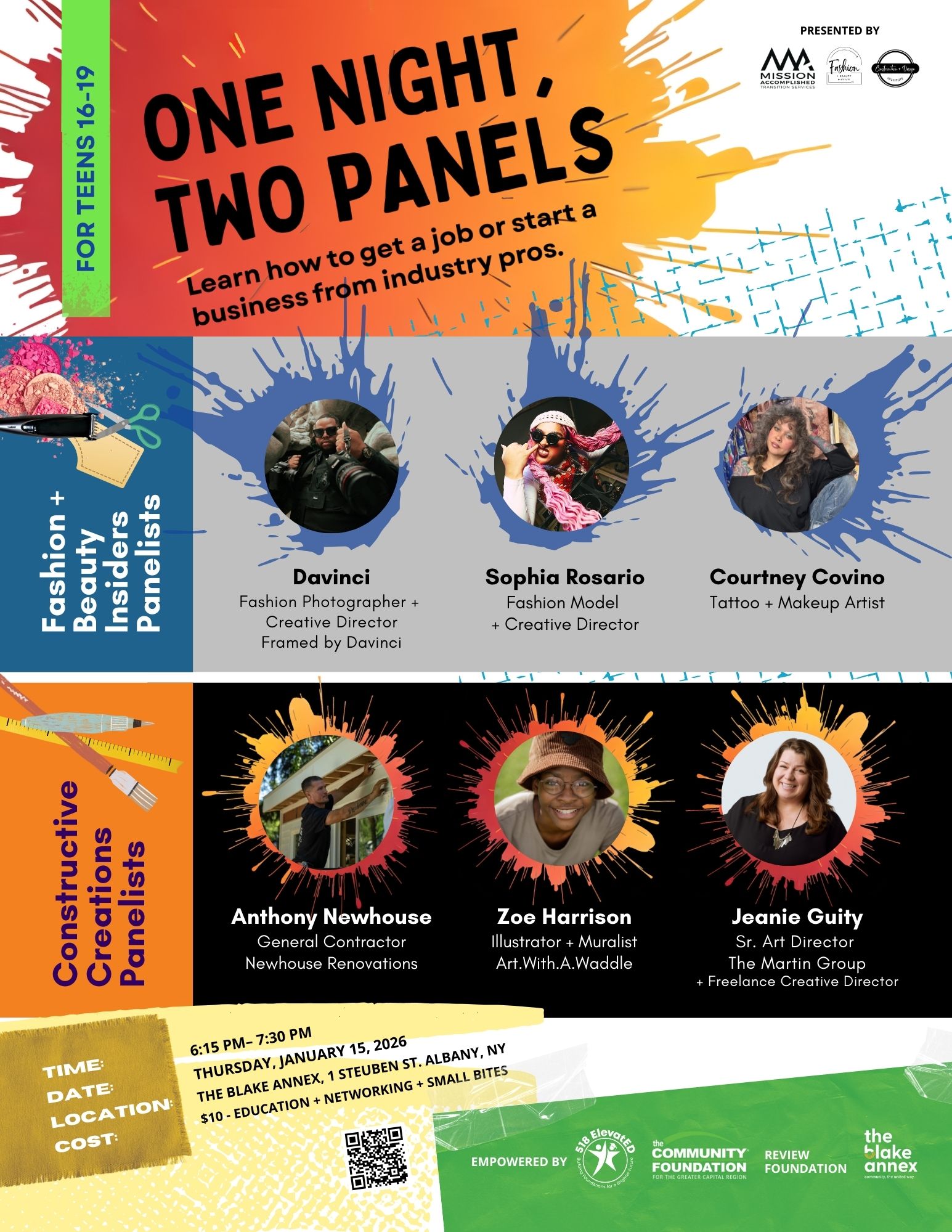 Flyer for One Night, Two Panels event