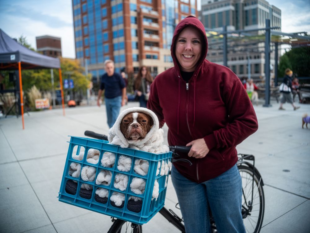Woman and pup as ET