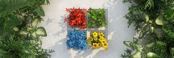 Plants and colorful flowers arranged to form the Microsoft logo