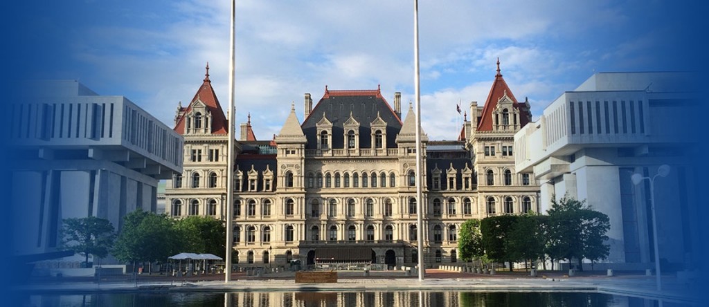 Photo of NYS Capitol building with blue faded edges