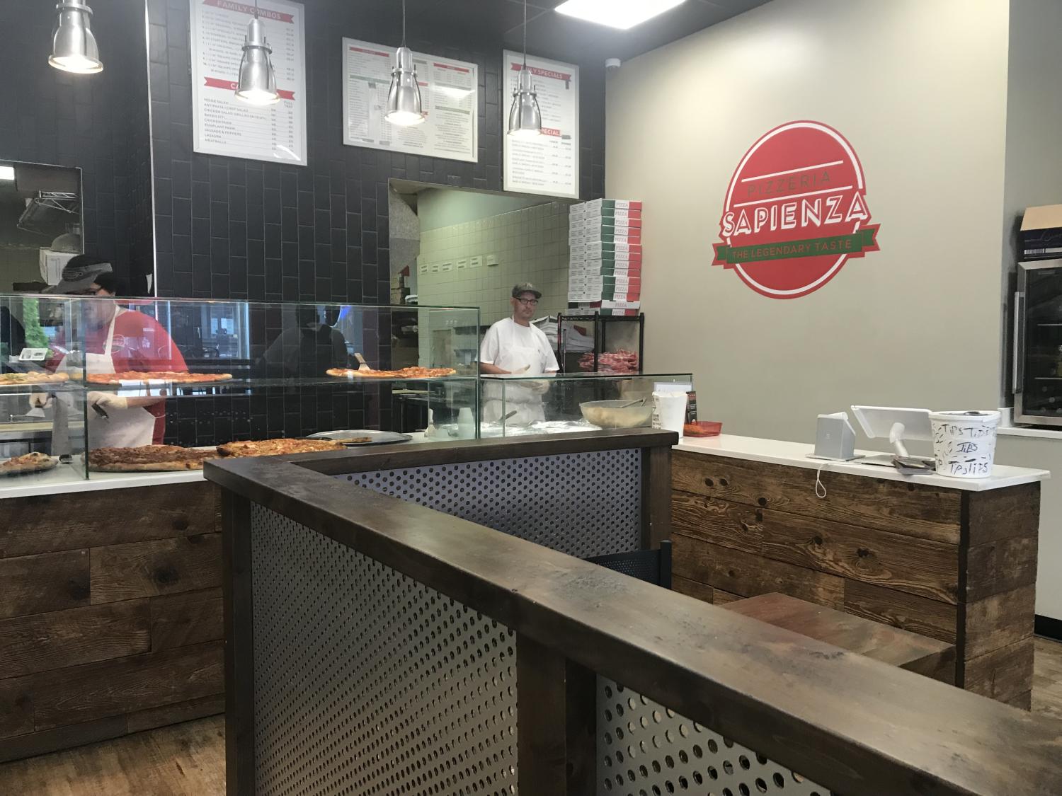 Pizza counter inside Pizzeria Sapienza