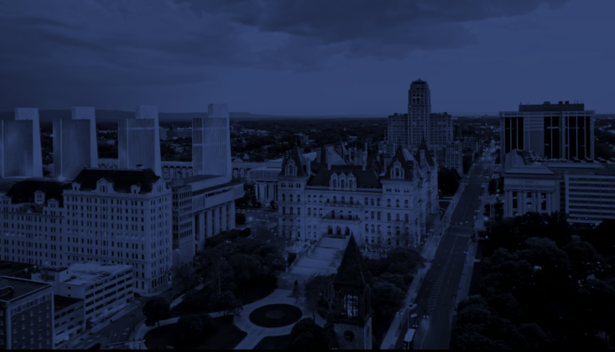 Skyline of Albany with blue filter