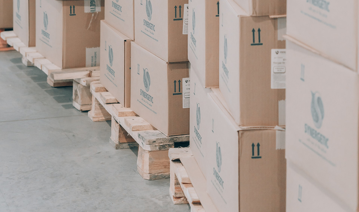 Pallets with stacks of boxes on them