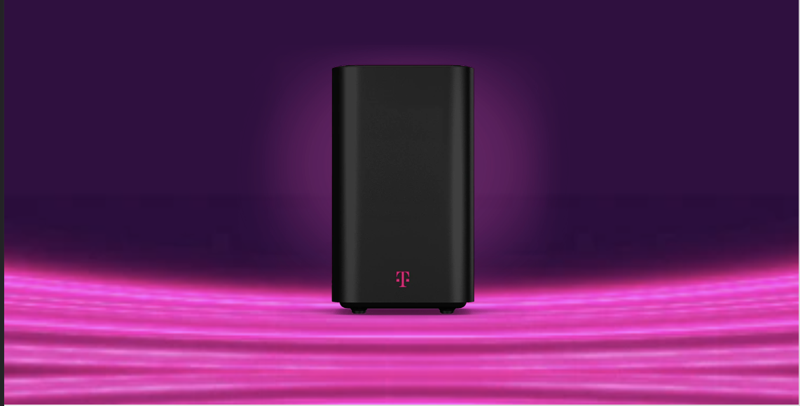 Router with magenta rays of light zooming behind it