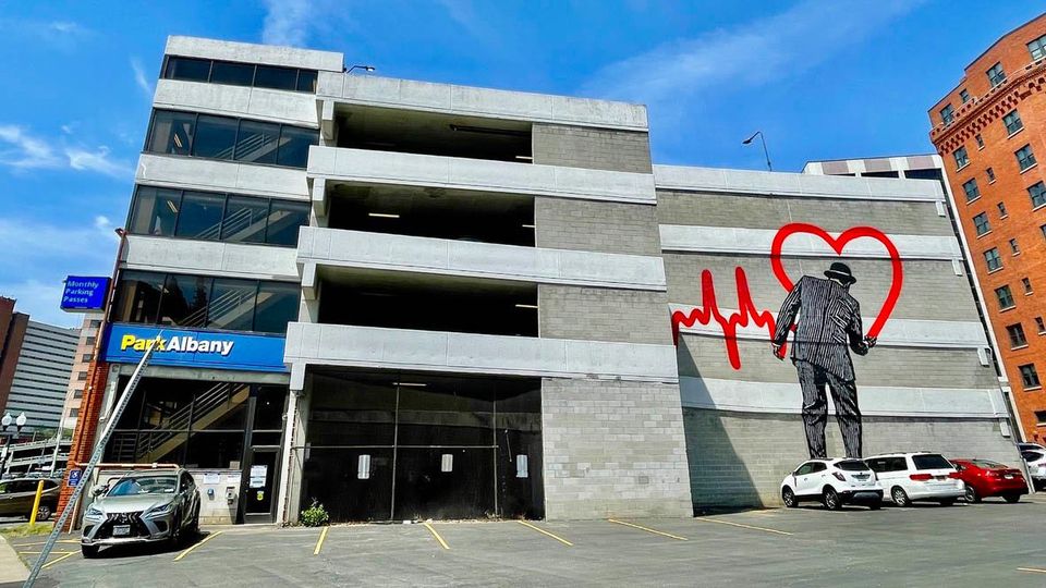 Parking garage with mural