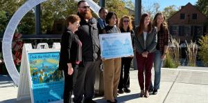 Photo of Assemblymember Gabriela Romero, Albany Mayor Kathy Sheehan, ParkAlbany Sean Pallidino, Executive Director Georgette Steffens, announcing event at Clinton Market 