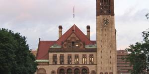 Albany City Hall building at twilight