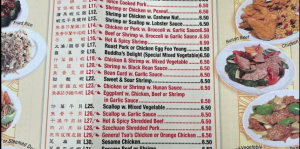 Closeup of Chinese food menu