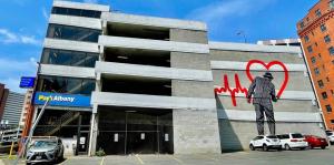 Parking garage with mural