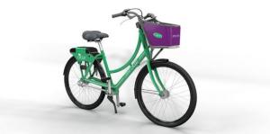 CDTA green and purple bicycle with a basket