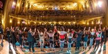 Actors from Rocky Horror taking a bow