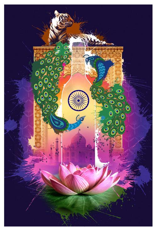 Festival image showing a digital collage including grapes, a wine bottle, a lotus flower, and a tiger