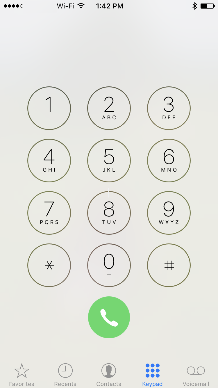 Screenshot of an iPhone keypad